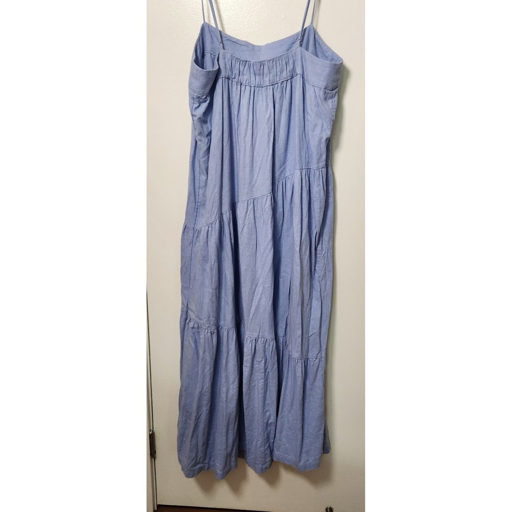 Abercrombie & Fitch Linen Blend Maxi Dress Lrg Blue Asymmetric Tiers Adjustable - Picture 3 of 13